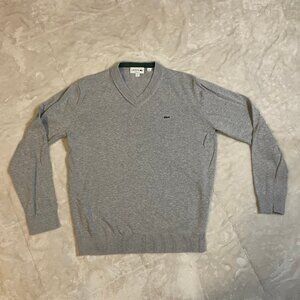 Lacoste Men's V Neck Sweater Gray Classic Fit Preppy Pullover Logo Large